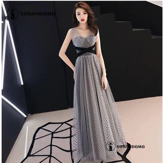 Đầm maxi dự tiệc hoạ tiết chấm bi thiết kế thanh lịch cho phái nữ