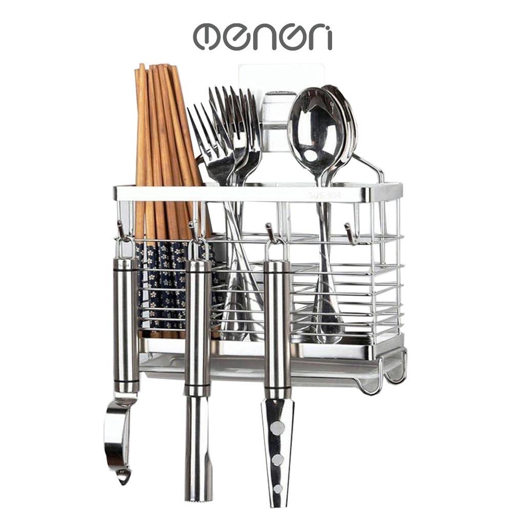 Ống Đựng Đũa Nhà Bếp INOX 304 Có Khay Hứng Nước Dán Tường - OENON