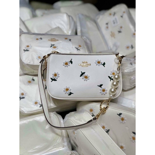 Túi Coach hoa kẹp nách 2 dây kèm quai ngọc Fullbox