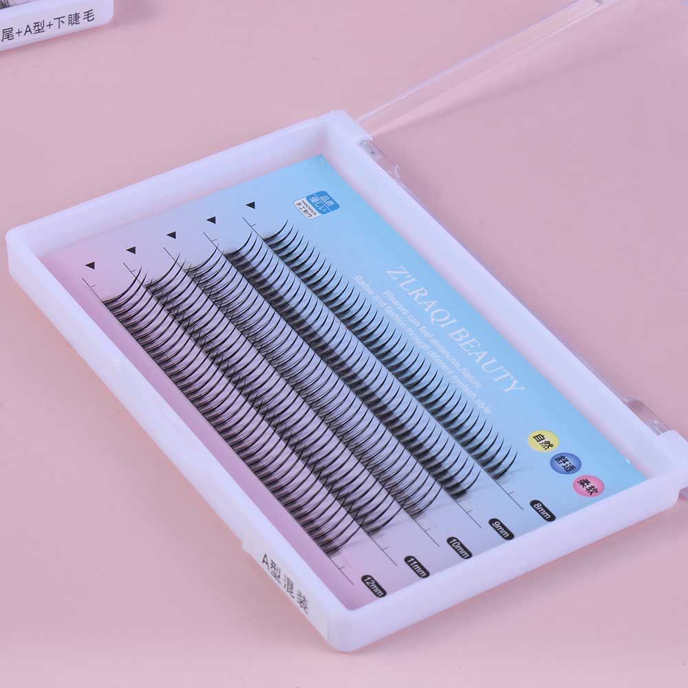 [Hàng mới về] Hộp 5 hàng những sợi lông mi giả hình quạt chữ A cong mức C được làm sẵn giúp ghép mi dài và rậm