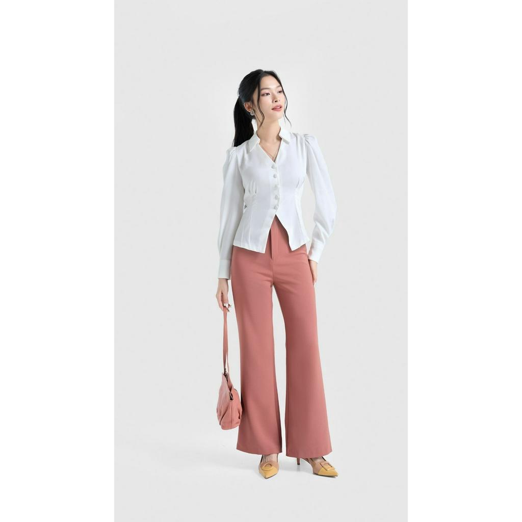 Áo sơ mi dáng peplum tay dài nữ phối nơ phía sau Vella Fashion VA23007