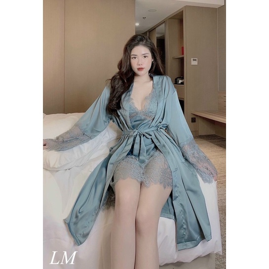 Combo Váy ngủ sexy lụa satin kèm choàng KELLY WANG SX 234 ( 45-55 kg)