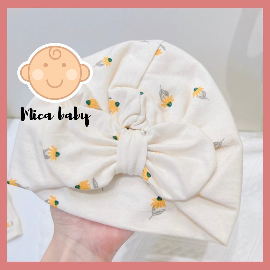 Mũ nón turban họa tiết hoa vàng đính nơ dễ thương cho bé Mica Baby MTB90