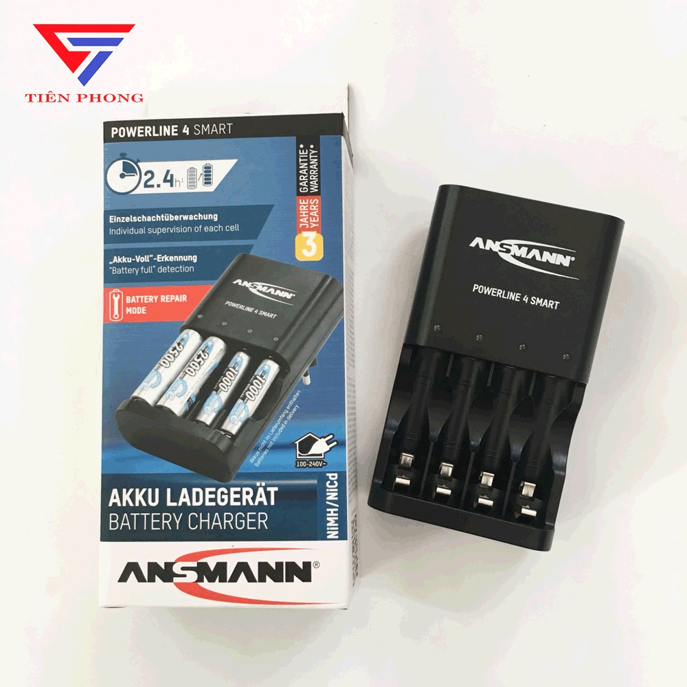 Máy Sạc Ansmann Powerline 4 Smart - Sạc 4 pin tiểu đũa Hàng Chính Hãng