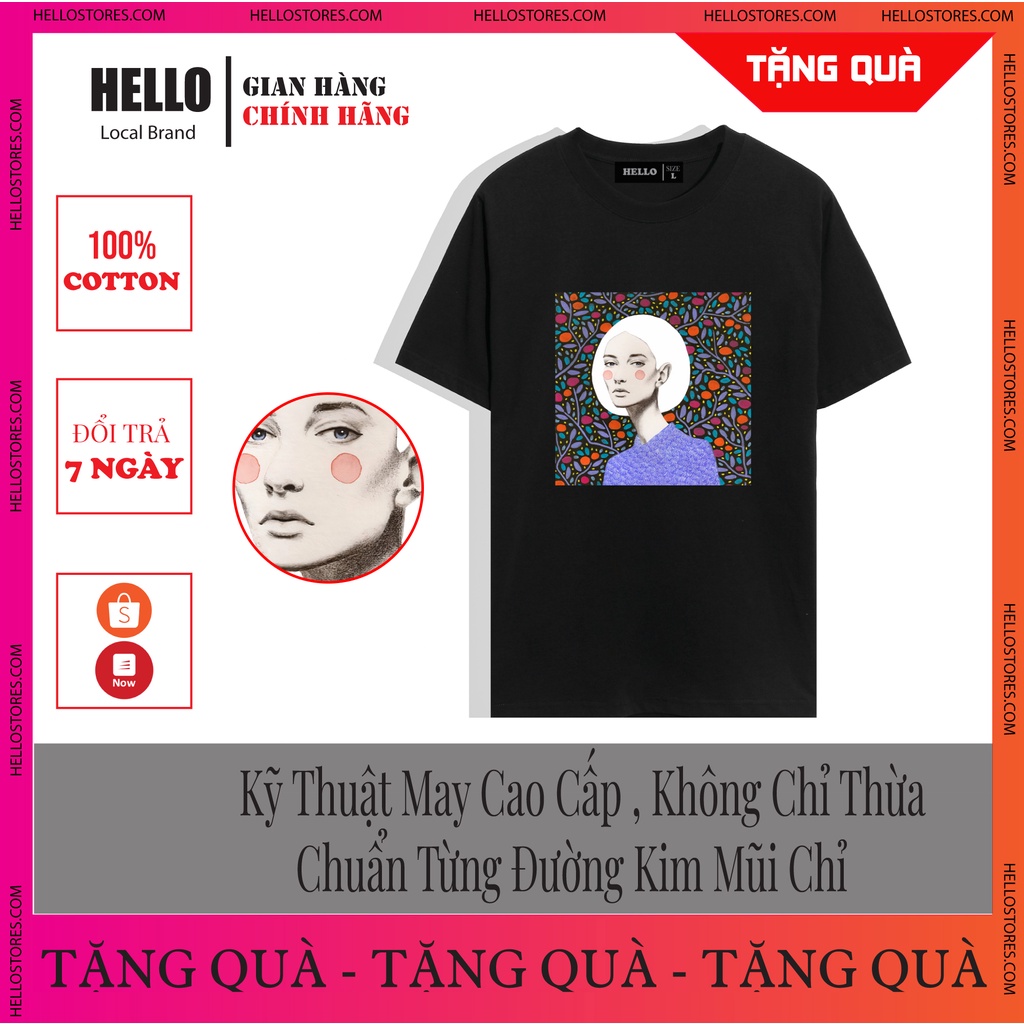Áo thun tay lỡ nữ Hello, Áo phông form rộng unisex in hình Cô Gái Tóc Bạc vải 100% cotton thấm hút mồ hôi ATL039