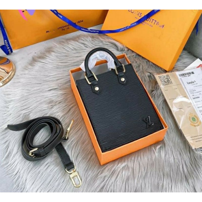 Túi LV mini tote dáng dọc hoạ tiết đen nâu hồng