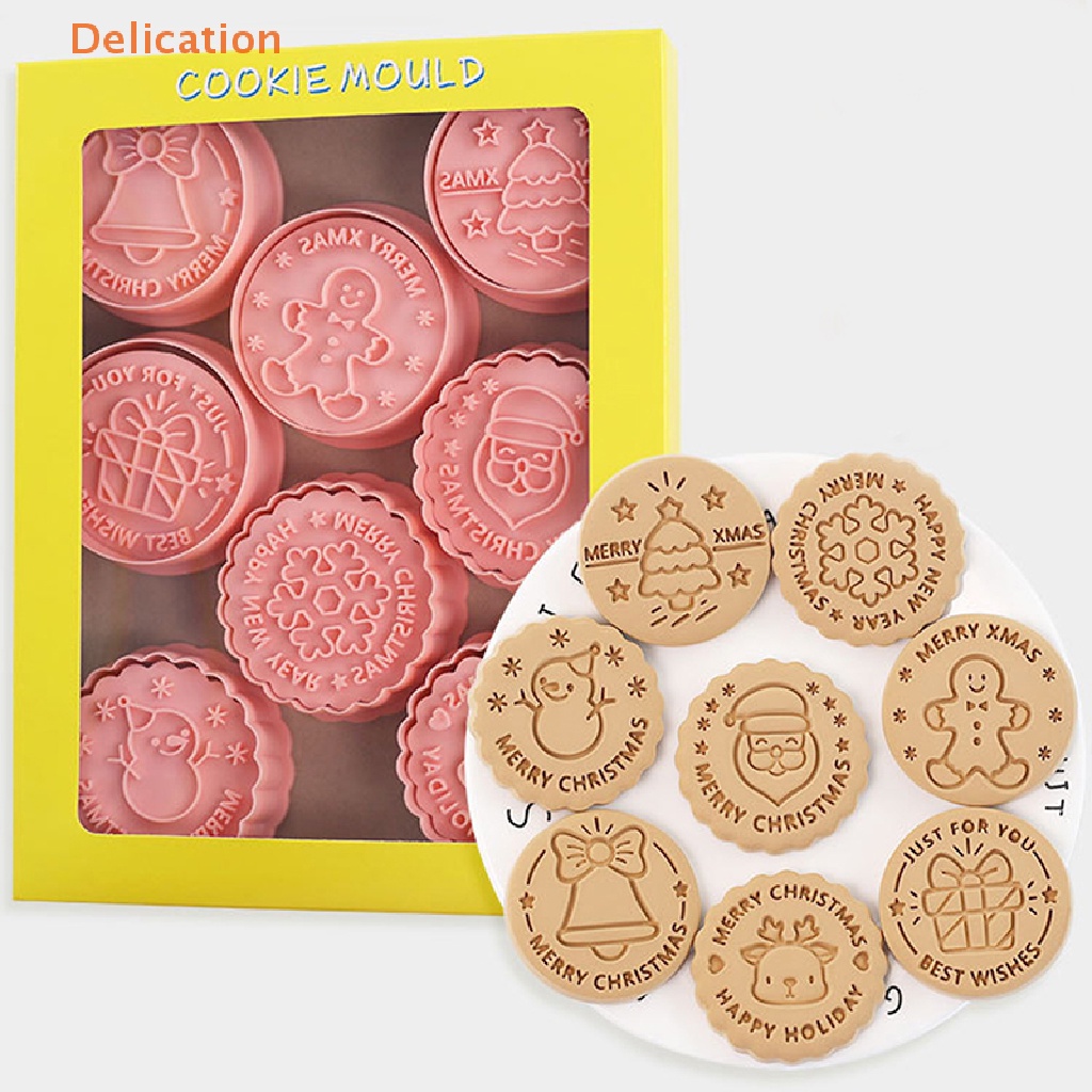 [Delication] 8 Pcs/set Cookie Cutters Plastic Christmas Theme Cartoon Pressable Biscuit Mold