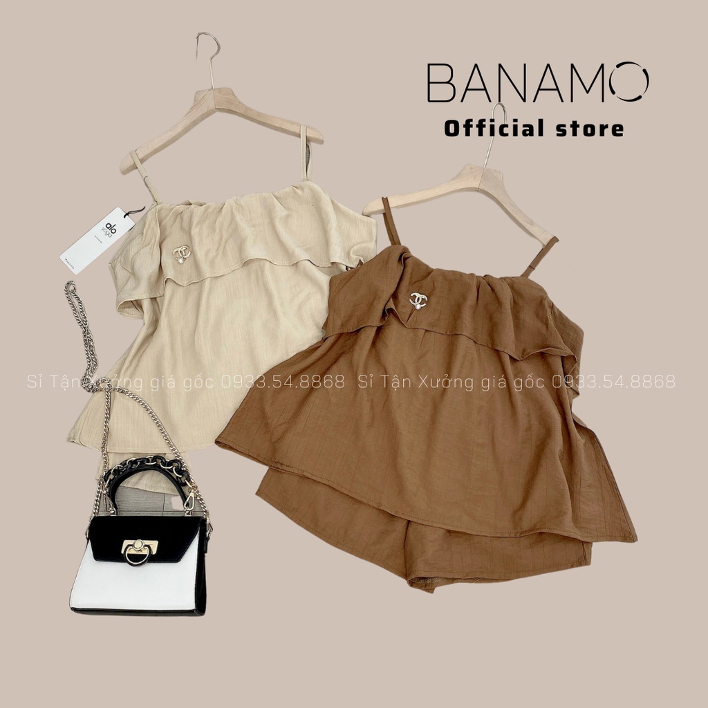 Bộ đùi 2 dây xếp tầng chất đũi xốp siêu đẹp thời trang Banamo Fashion bộ đũi 2 dây 125
