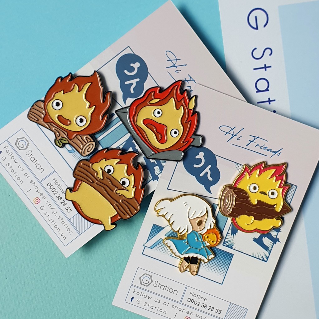 Pin cài áo anime Lâu đài bay của pháp sư Howl - Howl's moving castle Studio Ghibli nhân vật Calcifer Howl Sophie - GC332