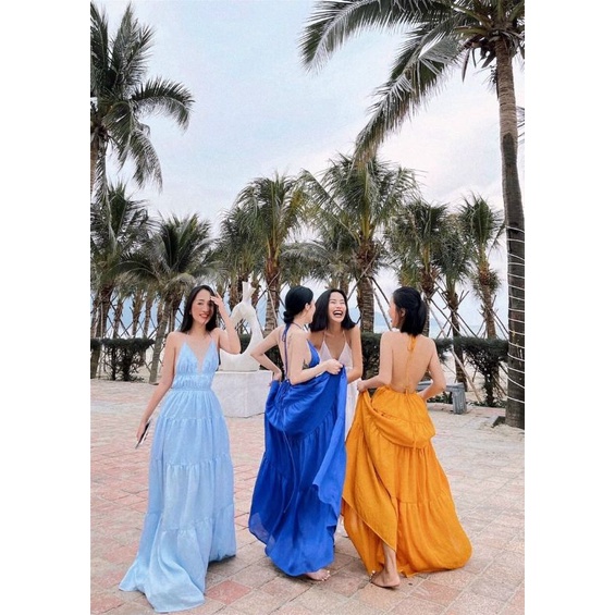 Đầm váy hotgirl form maxi đũi lụa cao cấp yếm dây bánh bèo xinh xắn