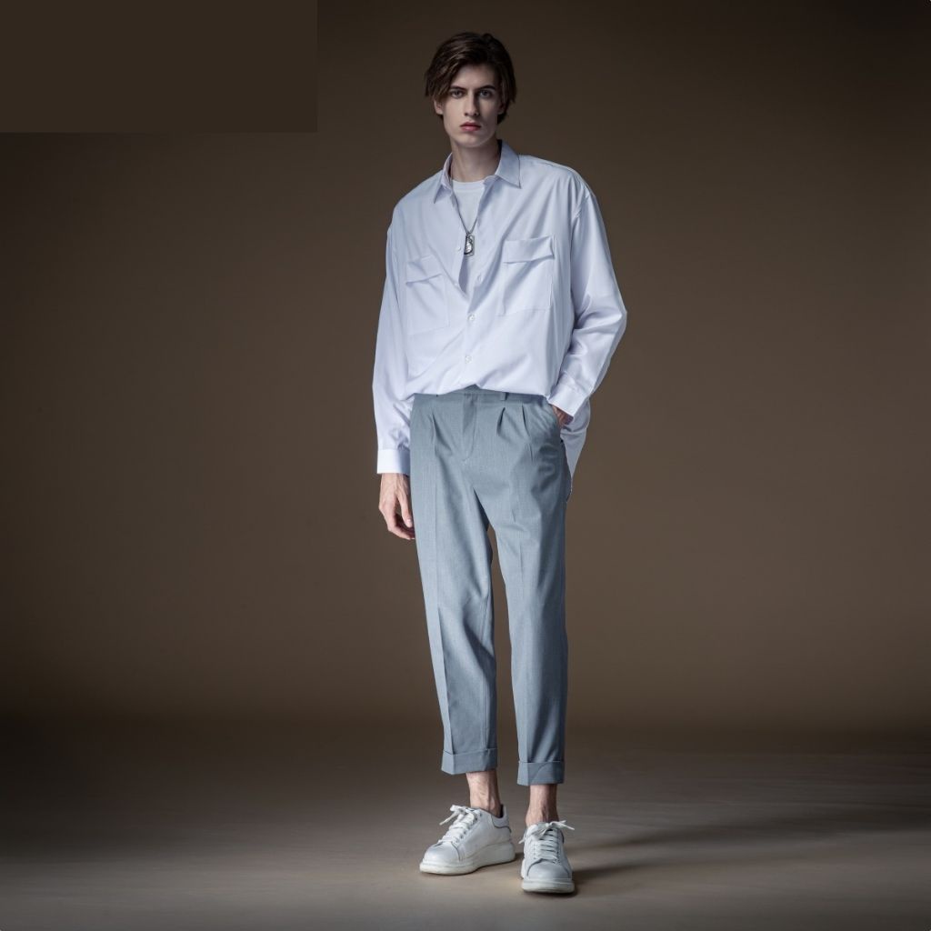 Áo sơ mi nam ANYOUNG - Áo sơ mi dài tay unisex from rộng đen trắng ASM27