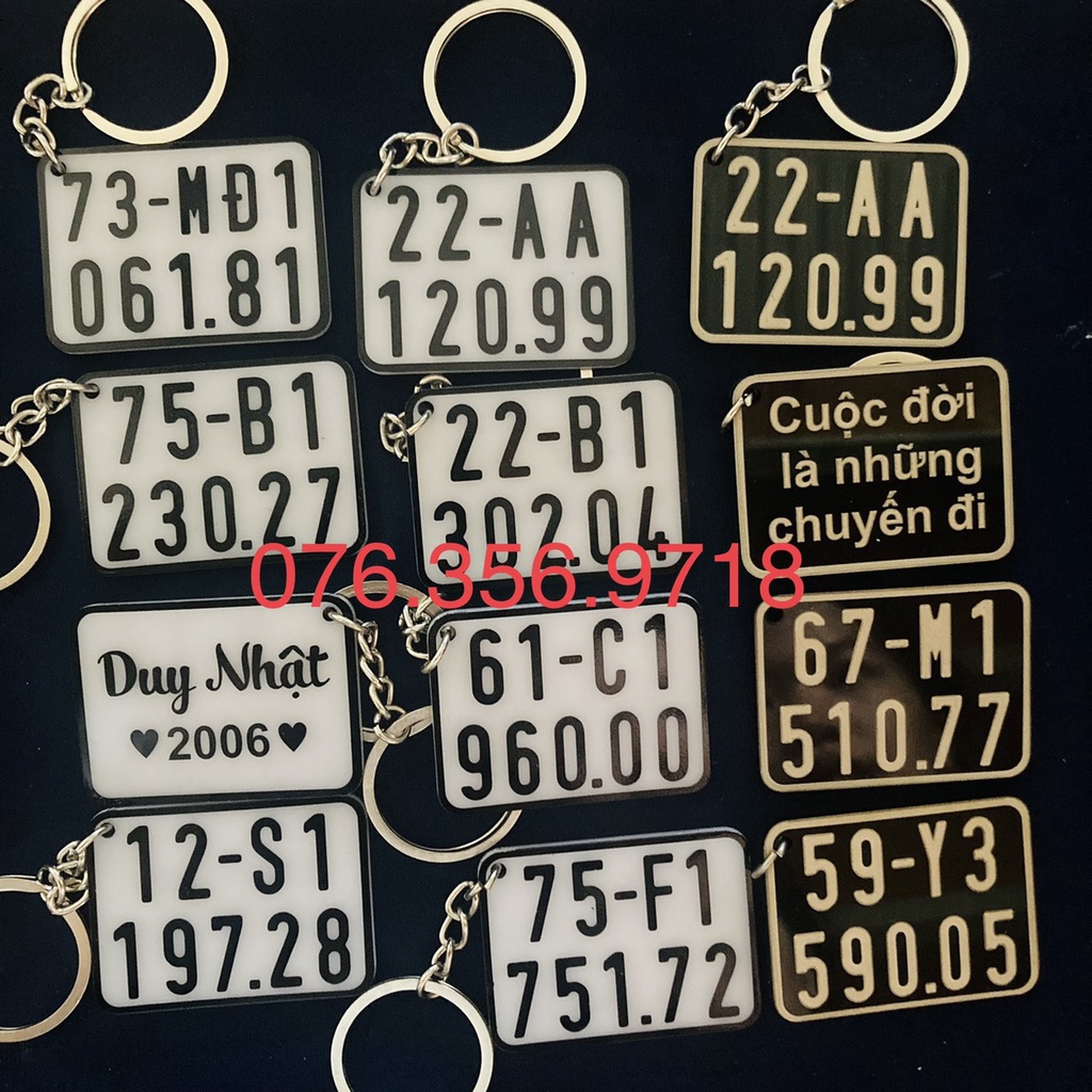 Móc khoá biển số xe 2 mặt theo yêu cầu, in tên, số điện thoại, nội dung theo yêu cầu