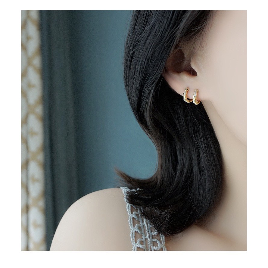 Khuyên tai bạc nữ TLEE tròn xoắn nạm đá cao cấp TleeJewelry B0115