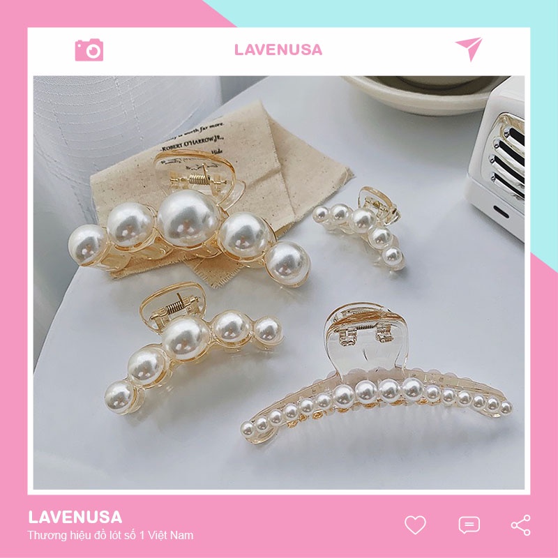 Kẹp tóc càng cua cao cấp nhựa đính ngọc trai nhân tạo thời trang LAVENUSA CT17