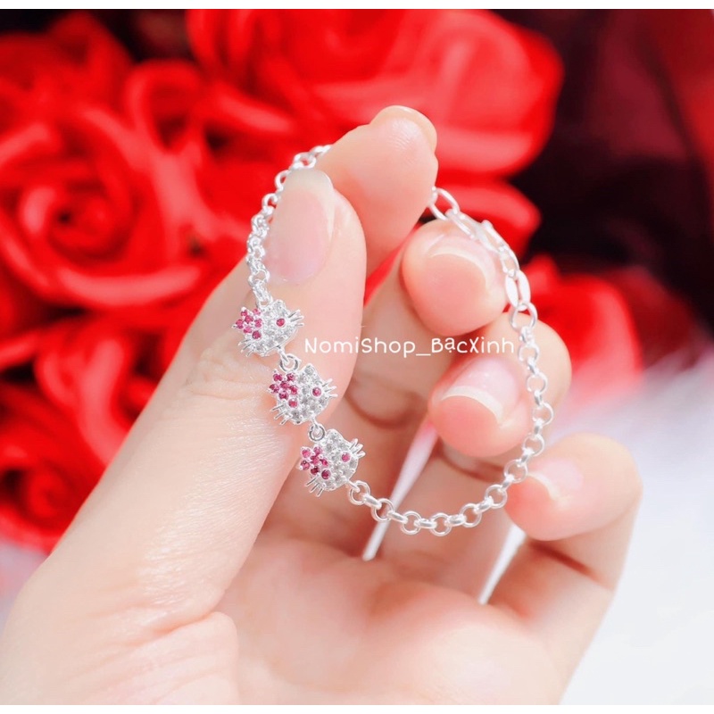 Lắc tay Bạc hình 3 mặt mèo Kitty siêu xinh cho bé; tinh tế lấp lánh ngộ nghĩnh chiếm trọn trái tim bé - Nomi Shop