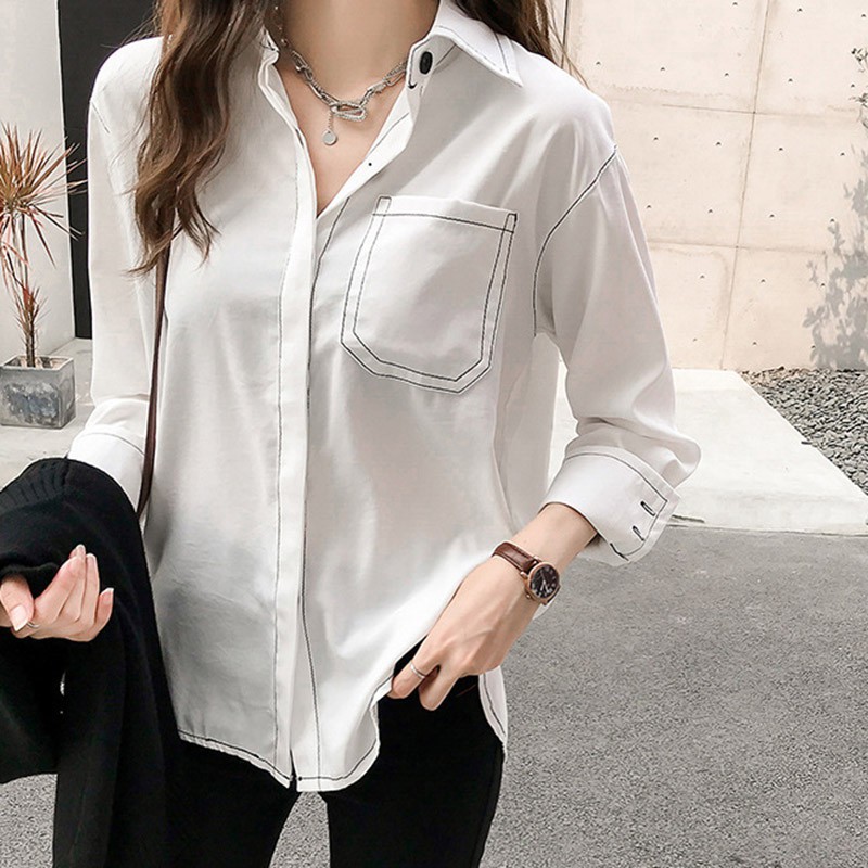 Áo sơ mi nữ tay dài dáng rộng