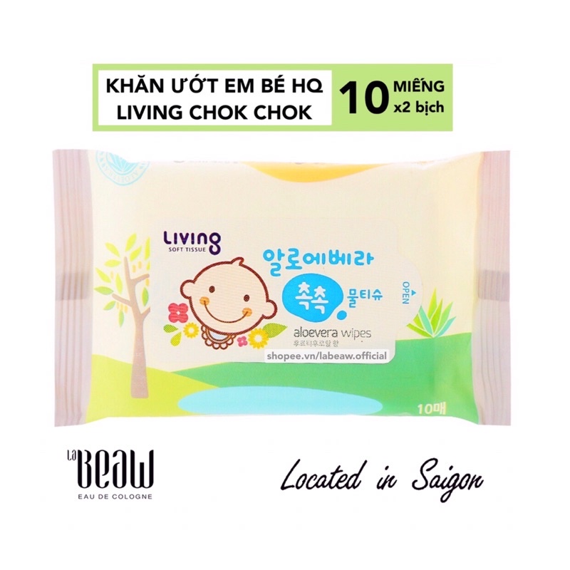 [COMBO 2 GÓI] Khăn ướt em bé Hàn Quốc Living Aloe Vera CHOK CHOK gói 10 tờ