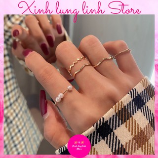 Set nhẫn 5 chiếc mạ vàng phong cách Hàn Quốc xinh xắn dành cho nữ - Xinh lung linh Store