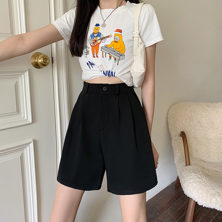 Xiaozhainv Quần short XIAO ZHAI NV lưng cao ống rộng phong cách thời trang Hàn Quốc