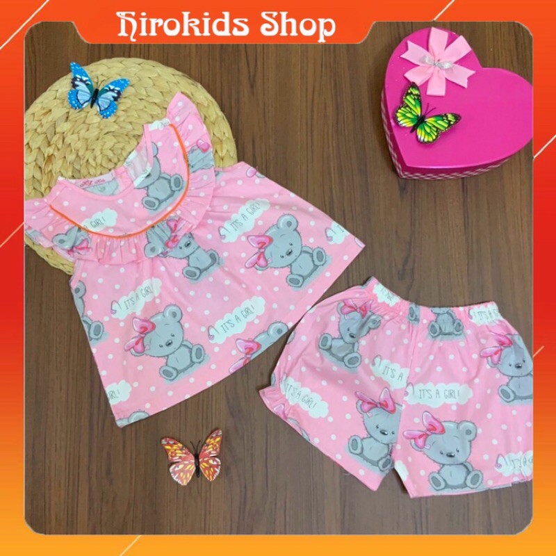 Đồ bộ Pijama bé gái tiểu thư viền bèo vải Kate quần đùi (10-32kg) - Hirokids