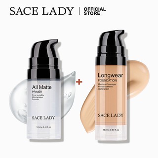 Set kem nền chống thấm nước & kem lót SACE LADY bền màu tạo lớp nền hoàn hảo tổng 24ml
