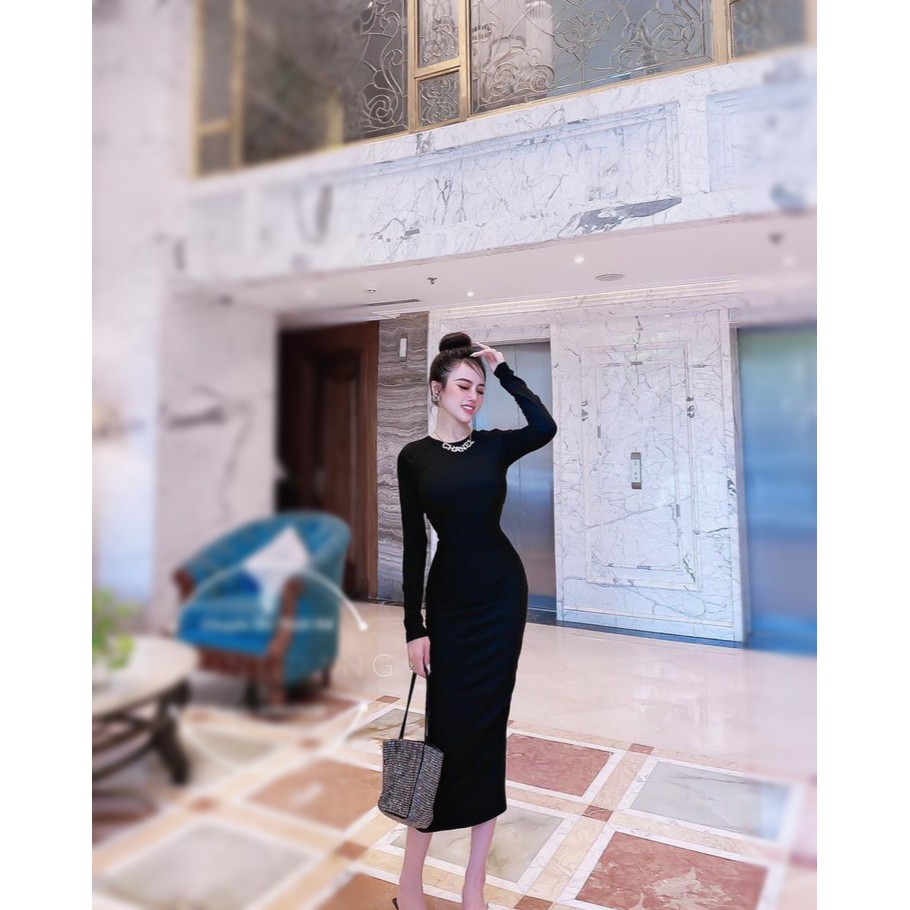 Đầm ôm body dài tay chất thun form dài qua gối cưng xỉu