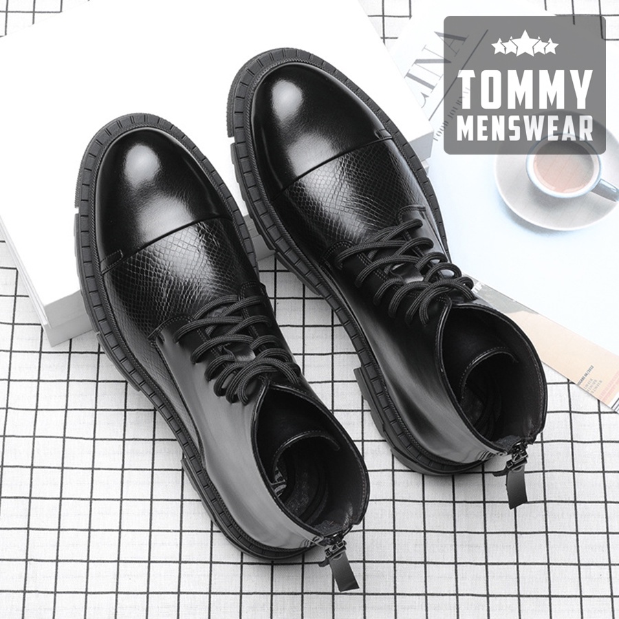 Giày Nam Da Bò Thật Cổ Cao Đen Hàn Quốc TOMMY Giày Boot Nam Đế Cao Bản Lĩnh Phái Mạnh GNK157 | BigBuy360 - bigbuy360.vn