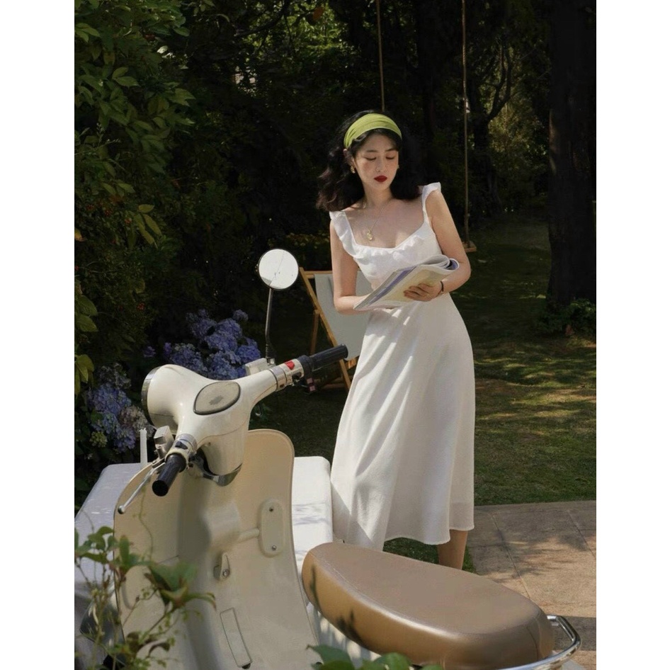Đầm 2 dây tay bèo dáng midi xòe NPDAM026