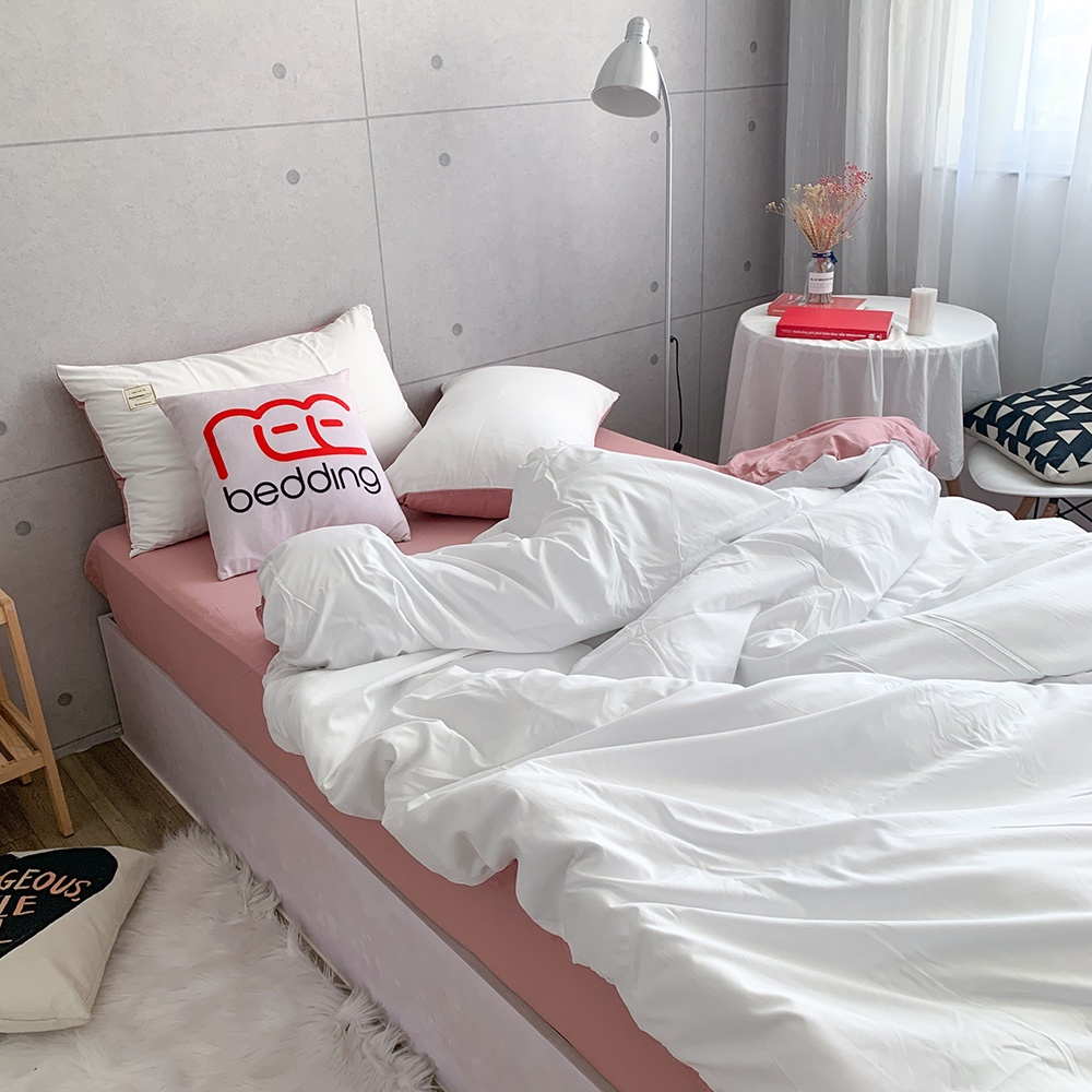 Bộ chăn ga gối Cotton TC REE Bedding Trắng mix hồng đủ size giường nệm CTC111