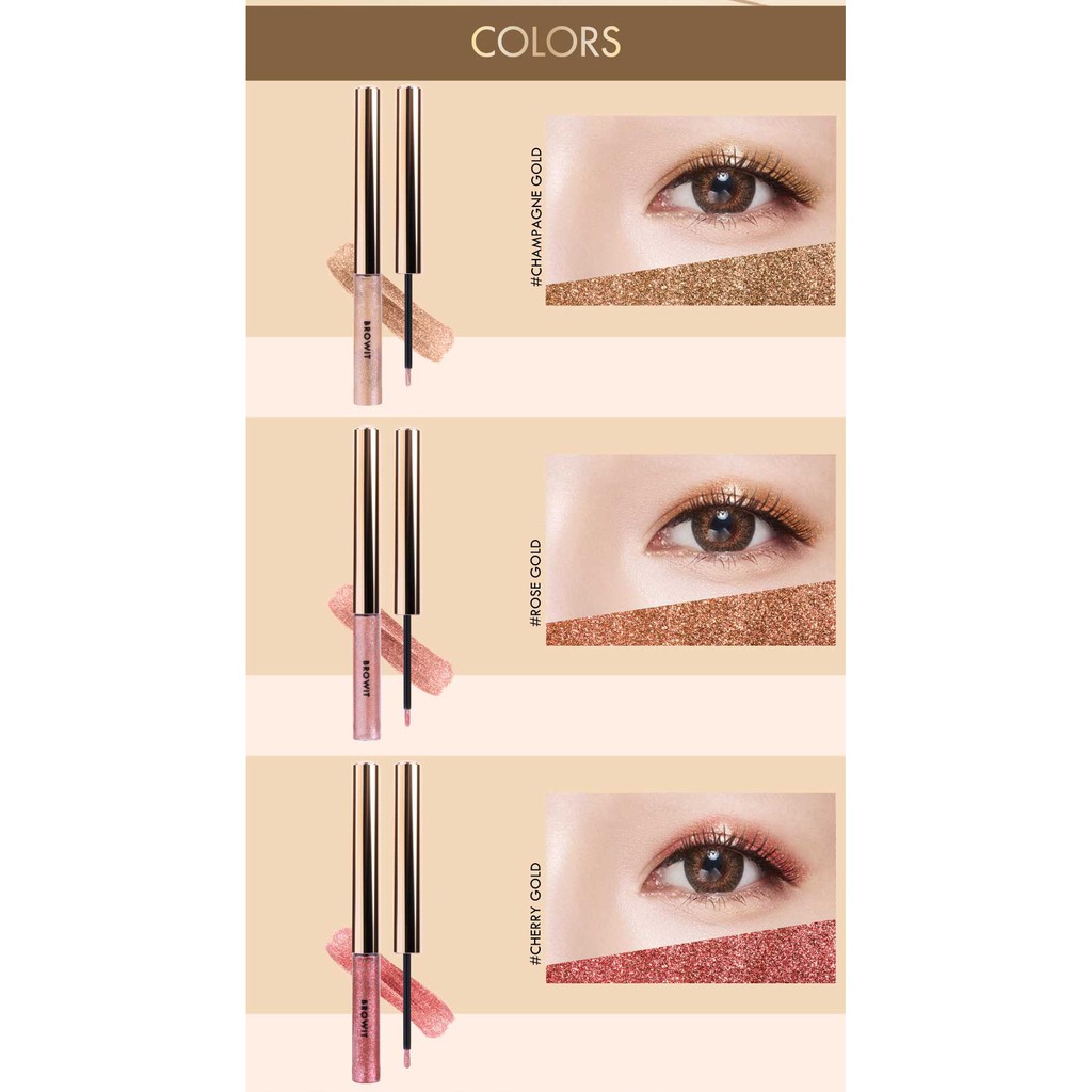 Phấn mắt Nongchat kết cấu lỏng lấp lánh ánh nhũ  Browit By Nongchat Glit and Glow Eyeglitter 3g