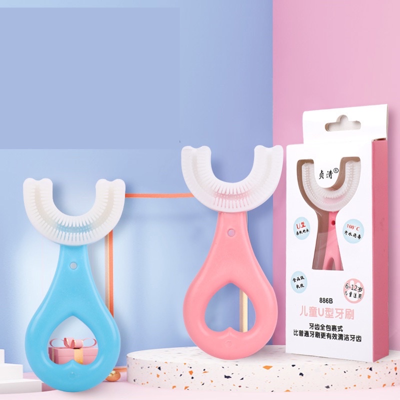 Bàn chải đánh răng cho bé chữ u chất liệu Silicon chịu được lực cắn, cho bé từ 2 tuổi - 6 tuổi