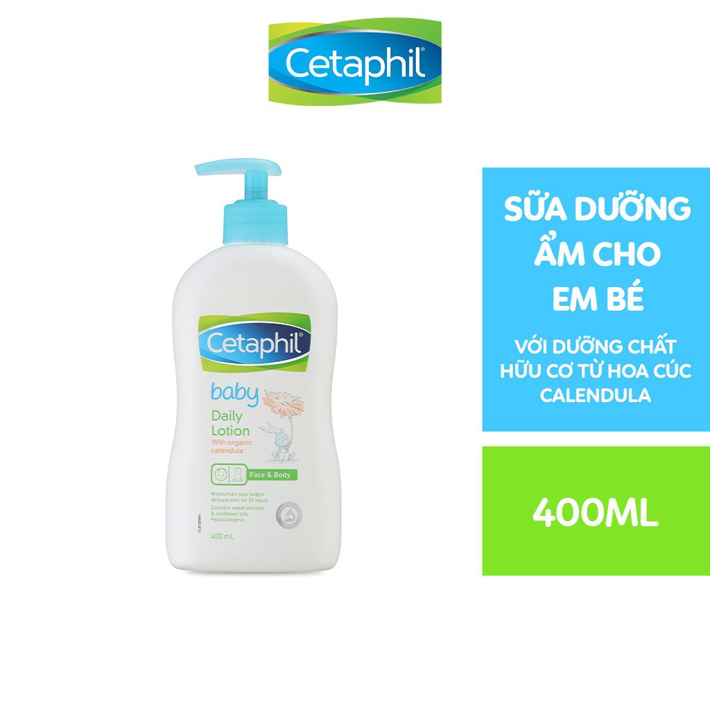 ⚡Hàng Chính Hãng ⚡ Sữa dưỡng ẩm da trẻ em Cetaphil Baby Daily Lotion With Organic calendula 400ML tinh chất hoa cúc.