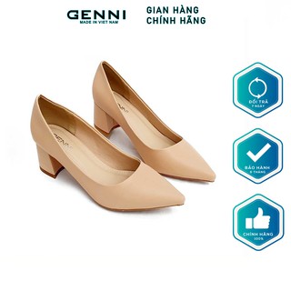 Giày cao gót mũi nhọn trơn gót vuông 5p GE477- Genni
