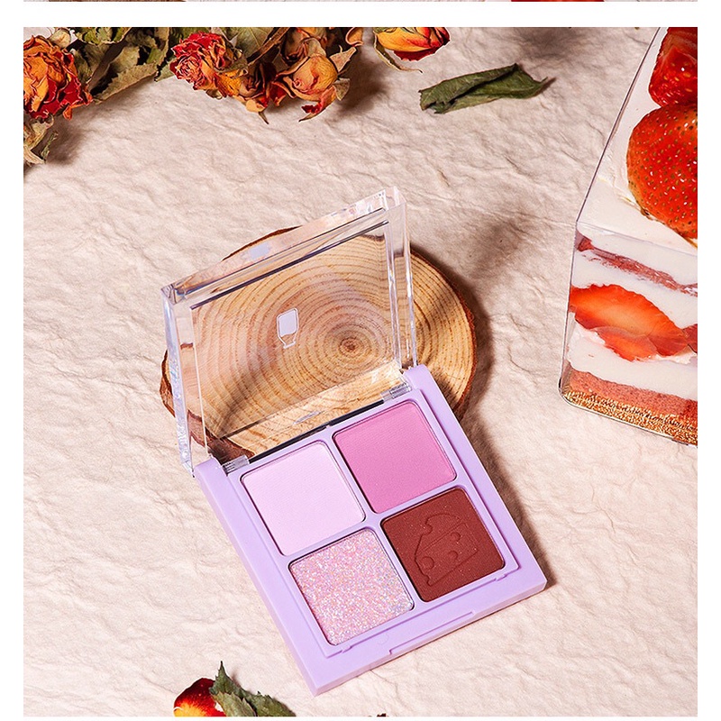 Bảng phấn mắt 4 màu FaiccIia, trang điểm tông tím tông cam đào hotrend A Small But Solid Happiness Eyeshadow Plate 7g