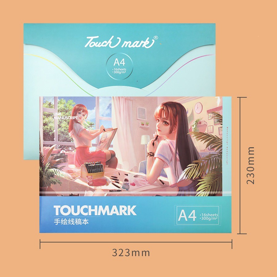 Giấy vẽ màu marker, bút dạ Touchmark size A4 siêu dày 300gsm 16 tờ in sẵn hình dùng cho Touchliit, Copic, dòng marker