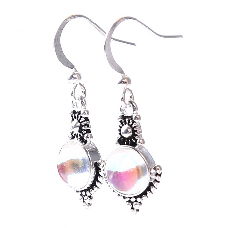 Hoa tai dáng dài đính đá mặt trăng cầu vồng thanh lịch