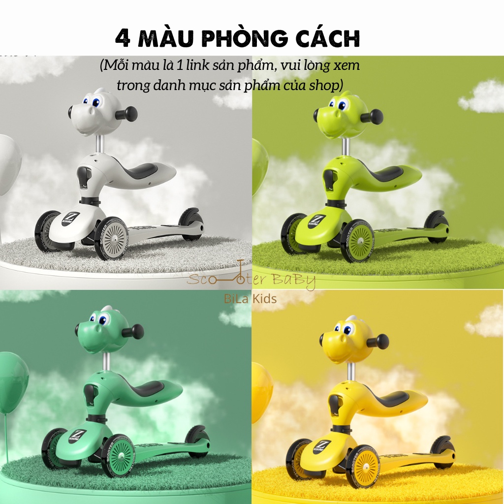 Xe Scooter cho bé ZinBang 3in1 có tay đẩy, vòng bảo vệ, trượt chòi chân tập đi từ 1-5 tuổi, scoot and ride, đèn bánh xe