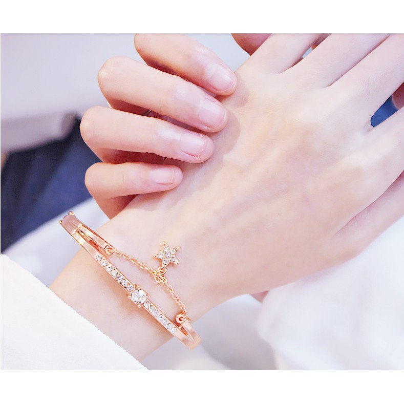 Vòng tay nữ hợp kim Đính đá Ngôi sao lấp lánh ULA BOUTIQUE phong cách Hàn Quốc quý phái, cá tính trẻ trung VT7