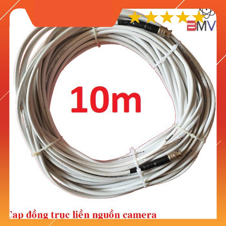 💚  Dây Camera cáp đồng trục liền nguồn RG59+2C  đồng nguyên chất 10m - đã bấm sẵn 2 đầu