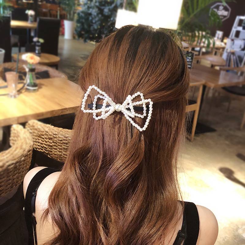 Faunsen's Fairy Hairpin Super Fairy Pearl Bow Spring Pinch Large Horse Tail Top Clip Back Brain Spoon Head Trang sức