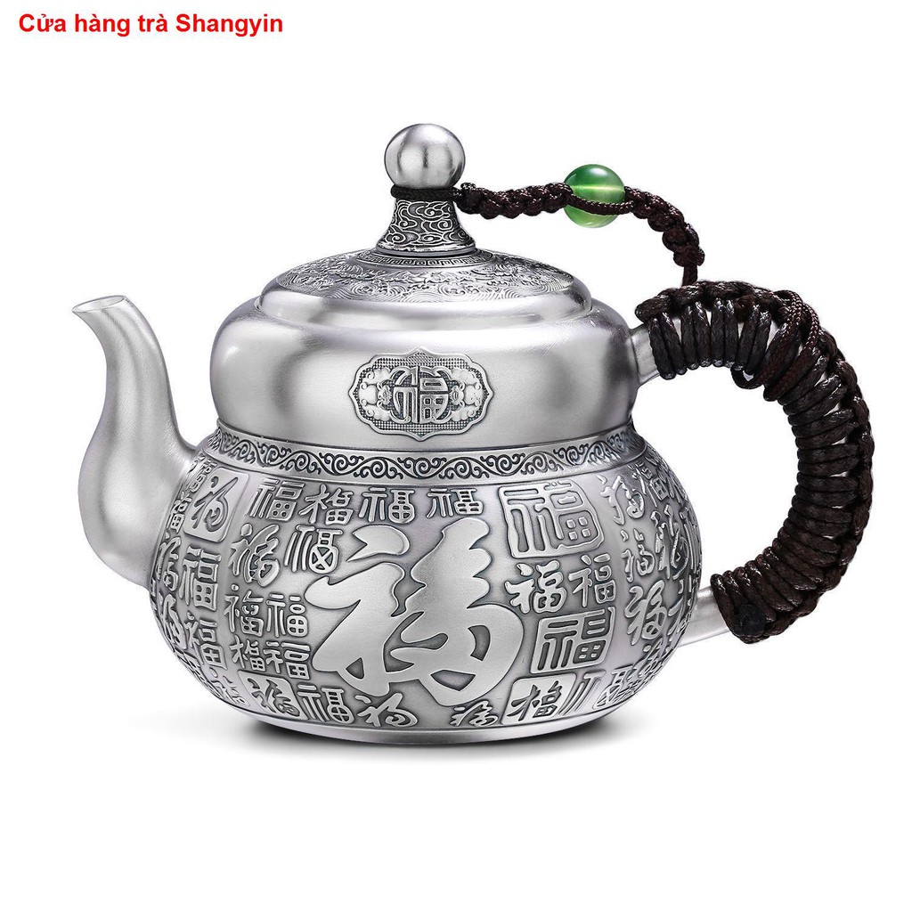 Bộ tràBộ ấm trà bạc trắng Baifu 999 kiểu Trung Quốc 1 khay 4 chén phong cách Châu Âu trà, pha tặng quà111
