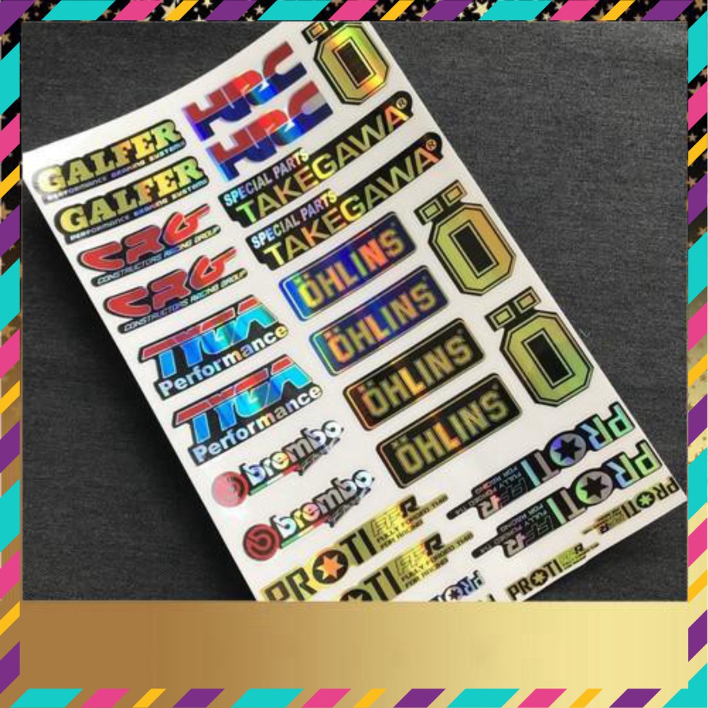 [CỰC RẺ]  BỘ TEM CROM NHIỀU LOGO, STICKER TRANG TRÍ PROTI, TAKEGAWA, OHLINS... SIÊU ĐẸP