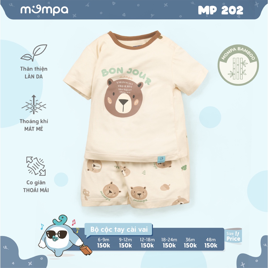 Bộ quần áo cộc tay hè cho bé Mompa 6 tháng - 4 tuổi vải sợi tre Bamboo thoáng mát co giãn thấm hút
