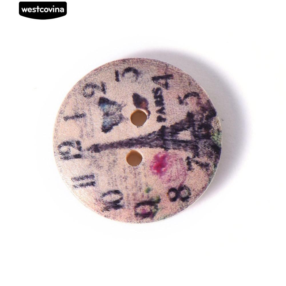 Set 50 Nút Gỗ 2 Lỗ Hình Đồng Hồ Vintage