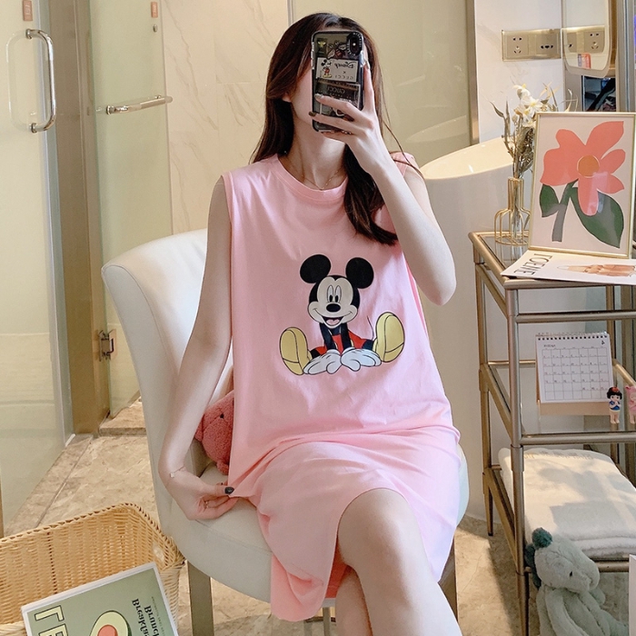 Đầm Ngủ Cotton Sát Nách In Hình Chuột Mickey Đáng Yêu Cho Nữ | BigBuy360 - bigbuy360.vn