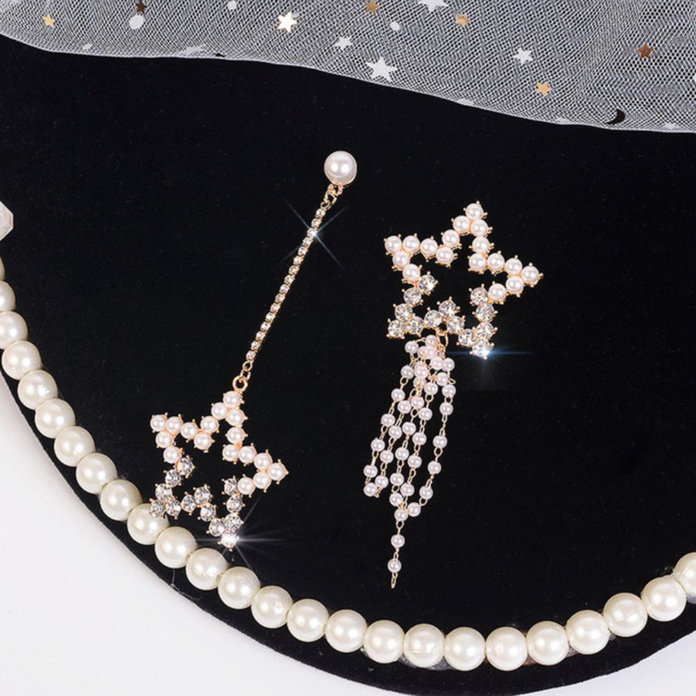 Khuyên tai ngôi sao đính hạt giả ngọc trai