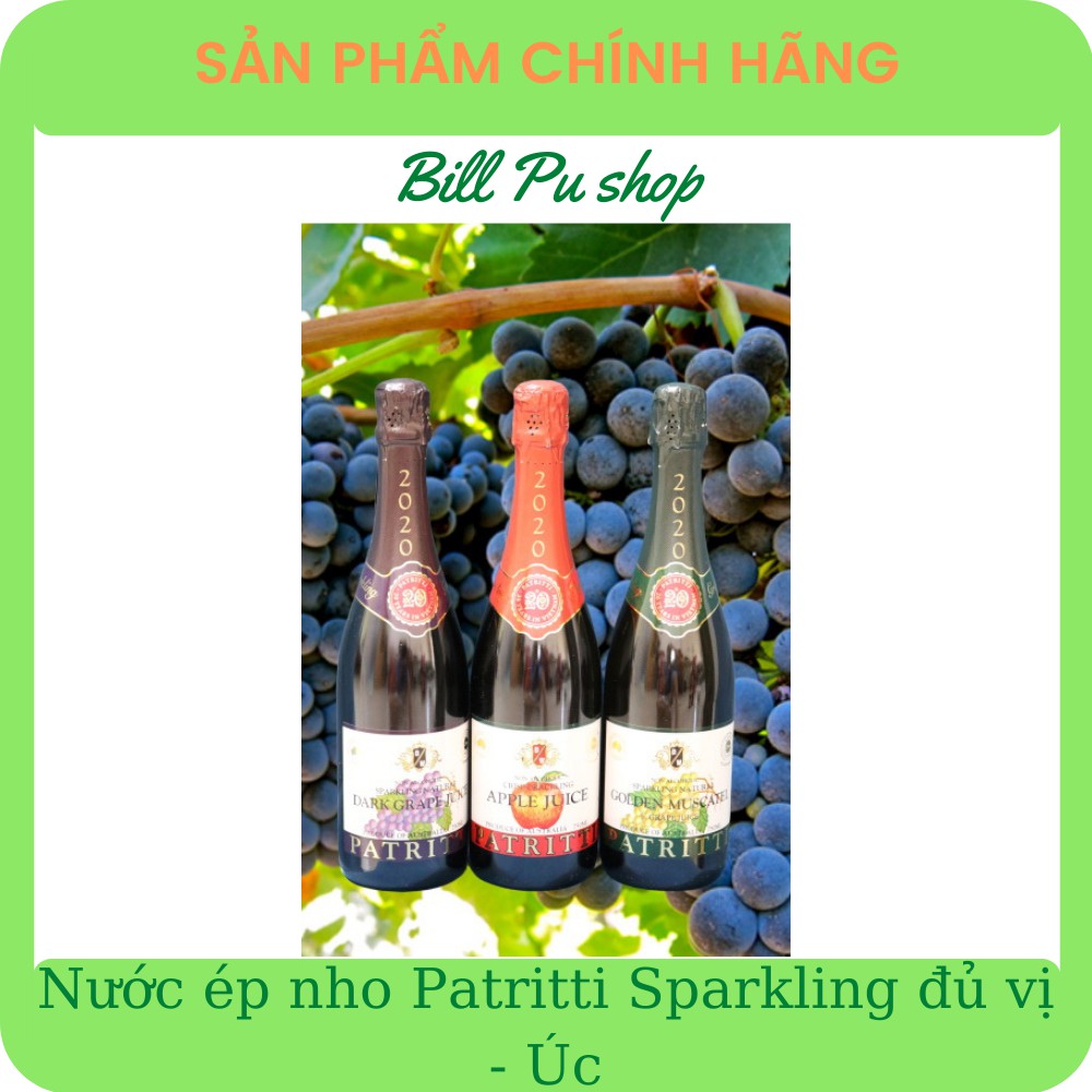 Nước ép nho Patritti Sparkling đủ vị Grape Fruit Juice/Golden Muscatel/Apple Juice 750ml - Úc