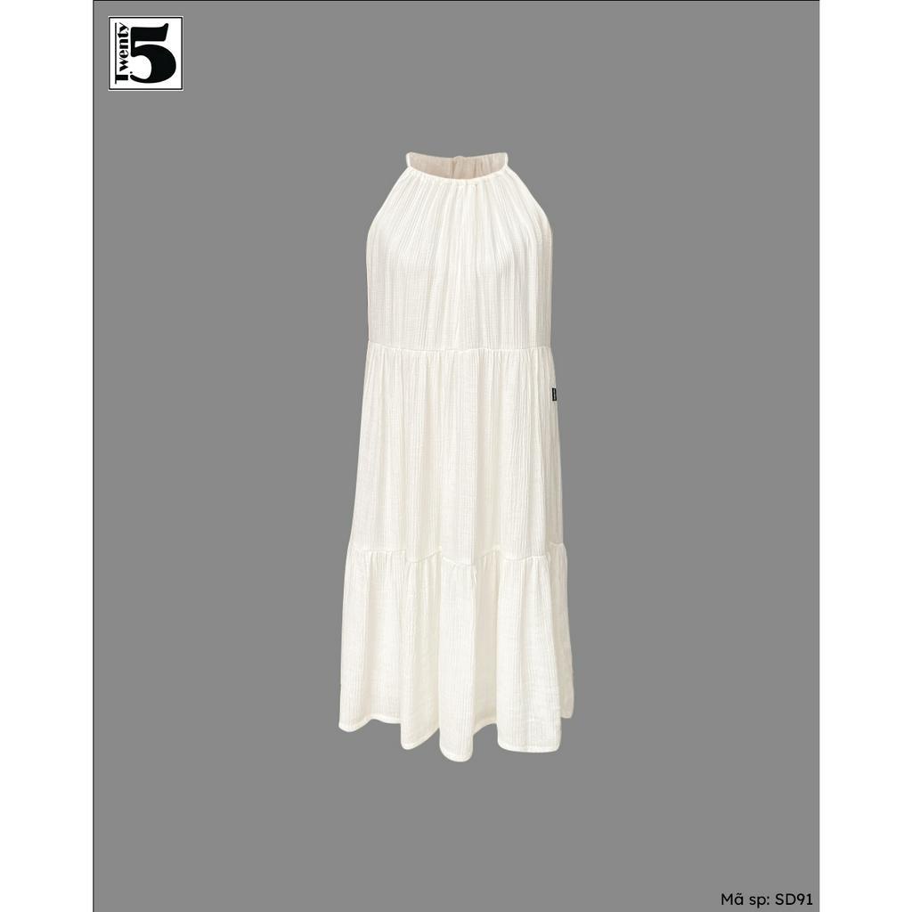 Đầm cổ yếm rút dây thắt nơ dáng xòe midi 3 tầng đũi xốp Twentyfive SD91