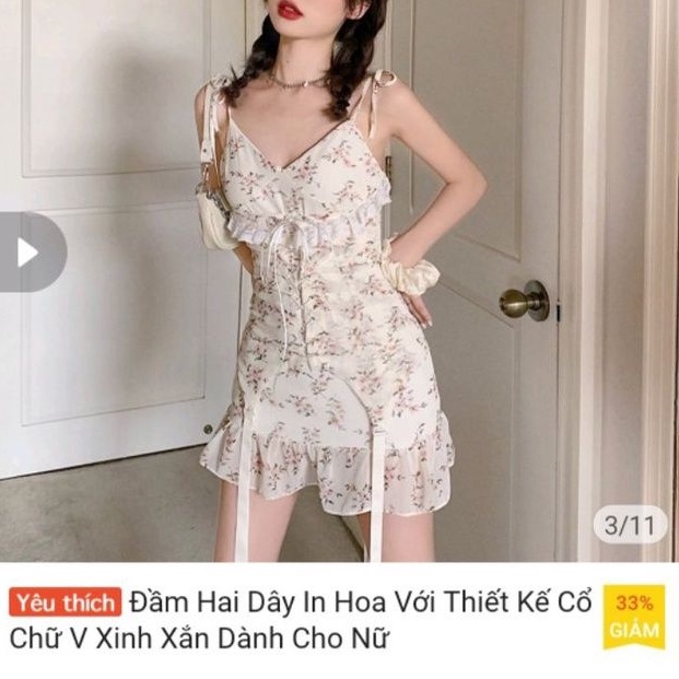 Đầm hoa 2 dây cổ tim