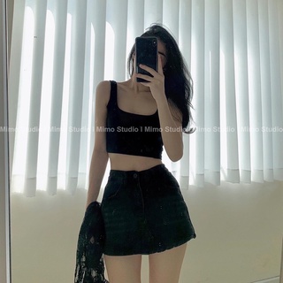 Áo ren đen khoác ngoài / Thun croptop đen / Quần váy